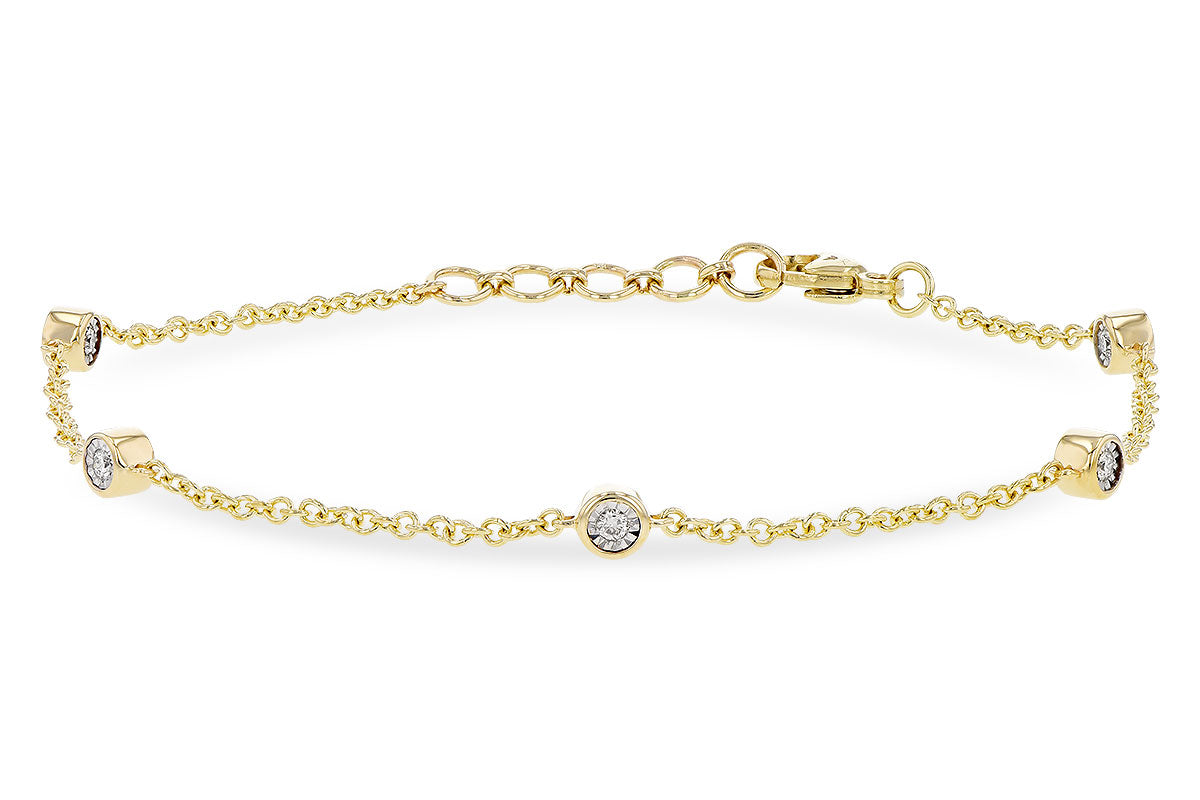 The Allison Kaufman 14K Yellow Gold Chain & Diamond Bracelet features five bezel-set round diamonds on a delicate chain with a secure lobster clasp.