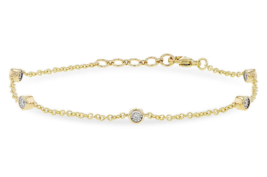The Allison Kaufman 14K Yellow Gold Chain & Diamond Bracelet features five bezel-set round diamonds on a delicate chain with a secure lobster clasp.