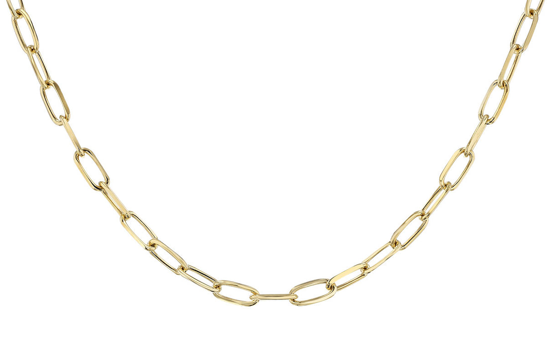 Close-up of the Allison Kaufman 14K Y Neck .12 Bag .14TW, 18'' gold chain necklace featuring oval links in a simple, elegant Y-neck design against a white background.