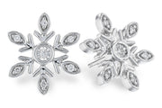 Allison Kaufman’s 14K White Gold Snowflake Stud Earrings feature round and marquise-cut clear stones in a symmetrical design—an elegant choice for those seeking diamond-like sparkle.