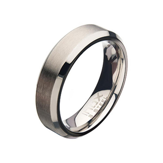 Men's Stainless Steel 6mm Matte Beveled Band Ring. Size 11
