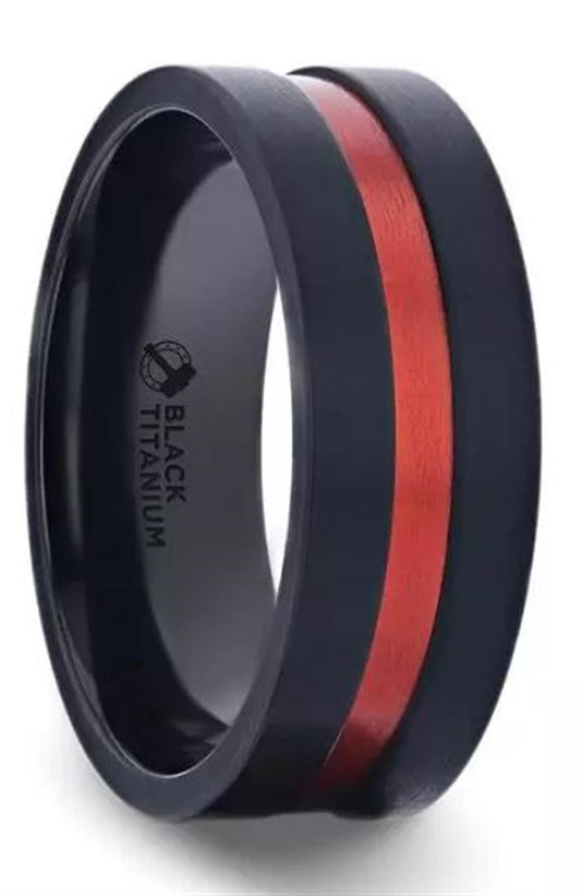 Flat Brushed Black Titanium With Red Aluminum Groove Ring | Thorsten