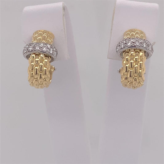 18K Yellow and White Gold and Diamond Band Earrings | FOPE