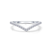 The Lafonn Chevron Wave Band Size 7 is a minimalist V-shaped ring, crafted from silver and encrusted with small, sparkling diamonds along the top edge. Viewed head-on against a plain white background, it beautifully showcases its elegant and modern design.