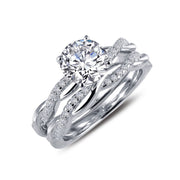 The Lafonn Engagement Ring with Wedding Band, size 4, features a large round center stone and intertwining bands set with sparkling accents, creating an elegant design perfect for both engagement and wedding.