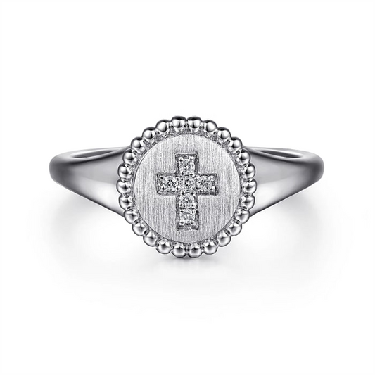 Sterling Silver Signet Ring with Diamond 
Cross *Bujukan Collection*