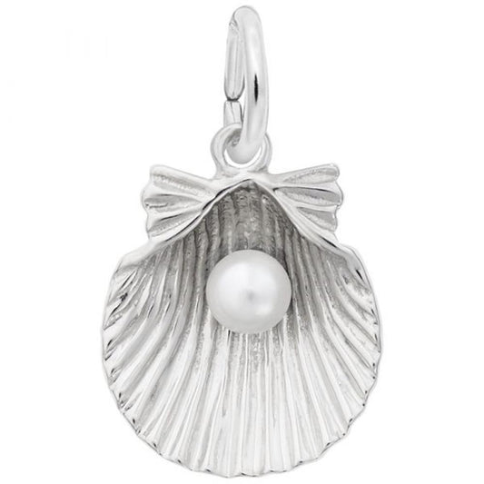 Shell With Pearl Charm / Sterling Silver