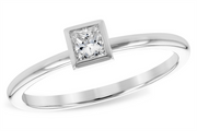A close-up of the 14K Solitaire Ring with Princess-Cut Diamond by Allison Kaufman, showcasing its sleek and minimalist design. Crafted from polished 14K white gold, this ring features a square-shaped princess-cut diamond set in a bezel setting on a plain band. The brilliant cut of the diamond adds an elegant touch to this exquisite piece.
