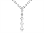 This 14K White Gold diamond necklace from Royal Jewelry, style # WC9376D, features a Y-shaped design with pear illusion teardrop-shaped diamond clusters totaling 2.80 tcw, offering an elegant and sparkling appearance.