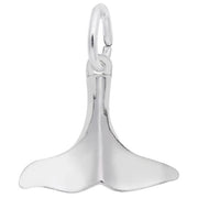 The Whale Tail Charm in sterling silver from Rembrandt Charms features smooth curves and a polished finish. This elegant pendant is equipped with a small, circular loop for easy hanging.