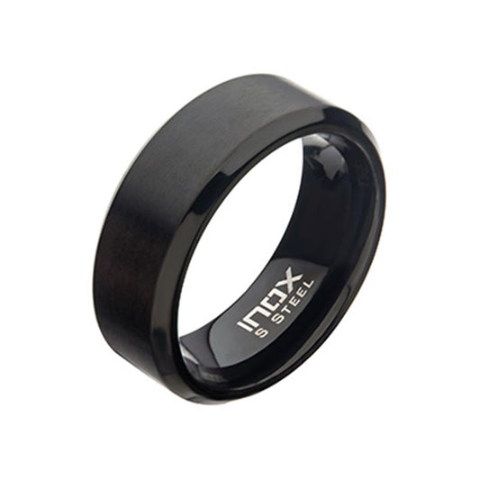 Men's Stainless Steel 8mm Matte Black Plated Beveled Band Ring. Size 1