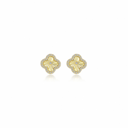 Introducing the ER CL S.S GP 0.50 CTW STUDS ER BULLETS BACKING from Lafonn, a stunning pair of gold and diamond stud earrings with a clover-shaped design. Each earring showcases 0.50 CTW diamonds, featuring a textured gold pattern at the center surrounded by a border of small, sparkling stones. The symmetrical and elegant design is complemented by bullet backings for secure wear, all set against a pristine white background.