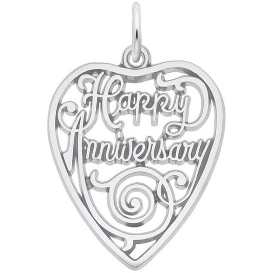 Anniversary Heart Charm in Sterling Silver