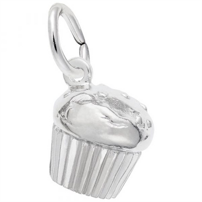 Add a playful twist to your jewelry collection with the Muffin Charm - Sterling Silver by Rembrandt Charms. Crafted in shiny sterling silver, this delightful charm features a cupcake-inspired design with a textured base and a smooth, rounded top adorned with delicate raised dots. The attached loop makes it easy to add to your favorite chain or bracelet, making this adorable baking-themed accessory the perfect gift for any food lover or fan of whimsical style.