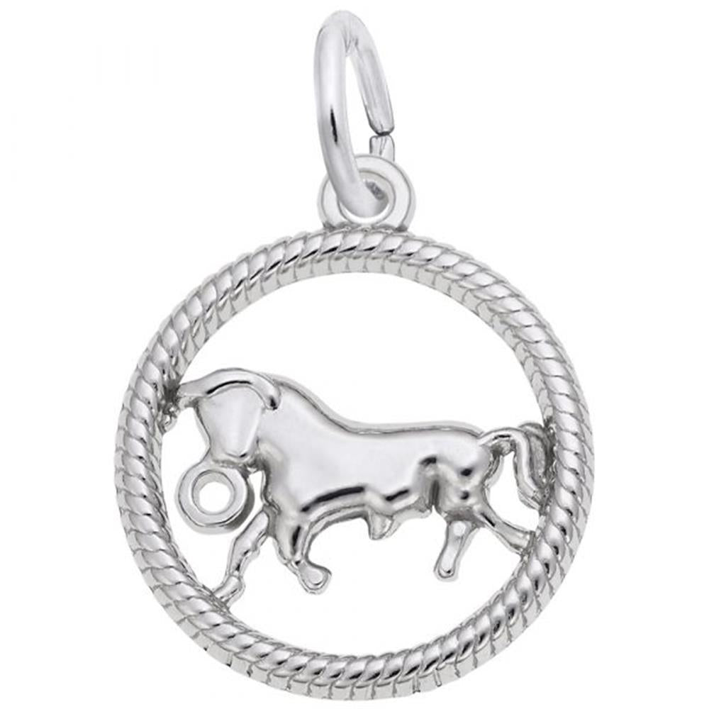The Taurus Charm from Rembrandt Charms is a sterling silver charm with a circular rope-like frame and a detailed horse figure in a trotting posture at the center. It features a small loop at the top for easy attachment to a necklace or bracelet, making it perfect for those who appreciate timeless elegance.
