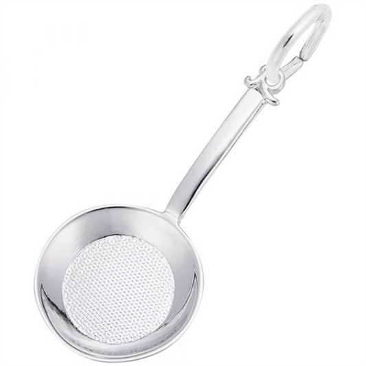 The Frying Pan Charm by Rembrandt Charms, crafted from sterling silver, is a valuable addition to your collection of jewelry. It features a detailed handle and an intricately designed pan bottom. The handle includes a small loop at the end for easy attachment to bracelets or necklaces. This exquisite piece is perfect for those who appreciate finely crafted charms with practical design elements.