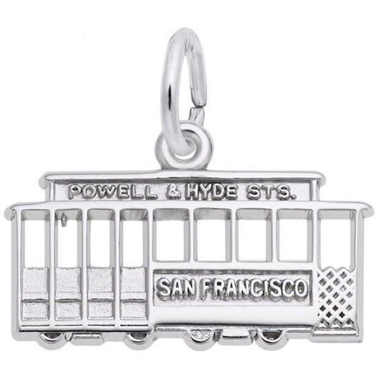 Flat San Francisco Cable Car Charm / Sterling Silver