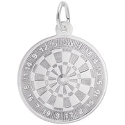 Introducing the Dart Board Charm by Rembrandt Charms, a beautifully crafted sterling silver piece shaped like a traditional dartboard. Detailed engravings capture the segments and numbers, and a small loop at the top makes it perfect for attaching to a chain or keyring.