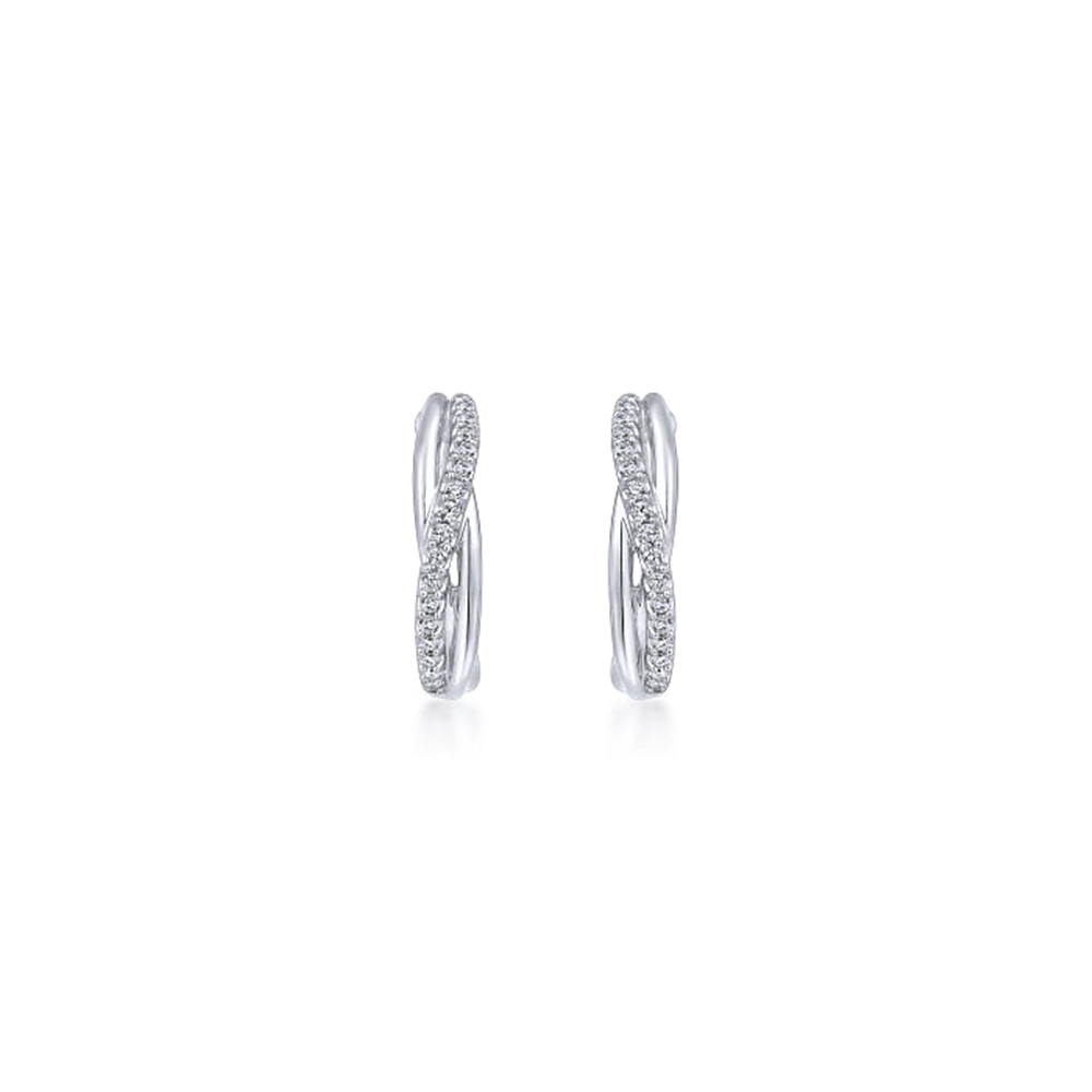 925 Sterling Silver Twisted 15mm White Sapphire Huggie Earrings 
*Con
