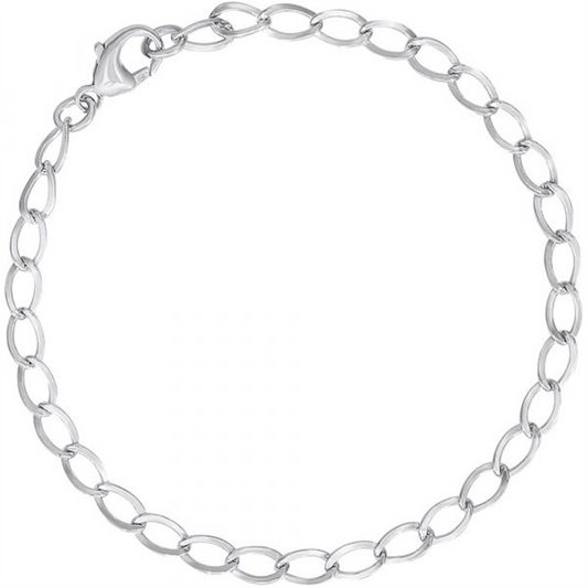 A Curb Link Classic Bracelet by Rembrandt Charms, crafted in sterling silver with a lobster clasp and elegantly displayed on a plain white background.