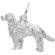 A Golden Retriever Dog Charm in Sterling Silver shaped like a detailed standing dog with textured fur, a long tail, and a loop attached to its back for wearing on a chain or bracelet, resembling the exquisite craftsmanship of Rembrandt Charms.