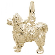 The Rembrandt Charms Samoyed Dog Charm, crafted in gold-plated sterling silver, features detailed fur texture, erect ears, and a curled tail. This exquisite charm has a loop at the top for easy attachment to a bracelet or necklace. Perfect for any dog lover, it beautifully captures the essence of breeds like the Samoyed with its intricate design.