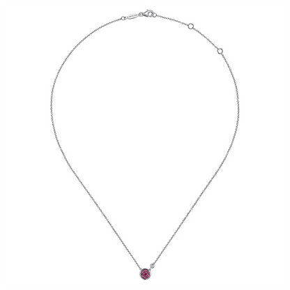 925 Sterling Silver Ruby Cluster And 
Diamond Pendant Necklace *Lusso