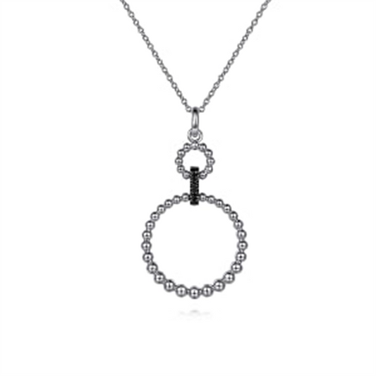 Sterling Silver Black Spinel Bujukan Link Drop Necklace