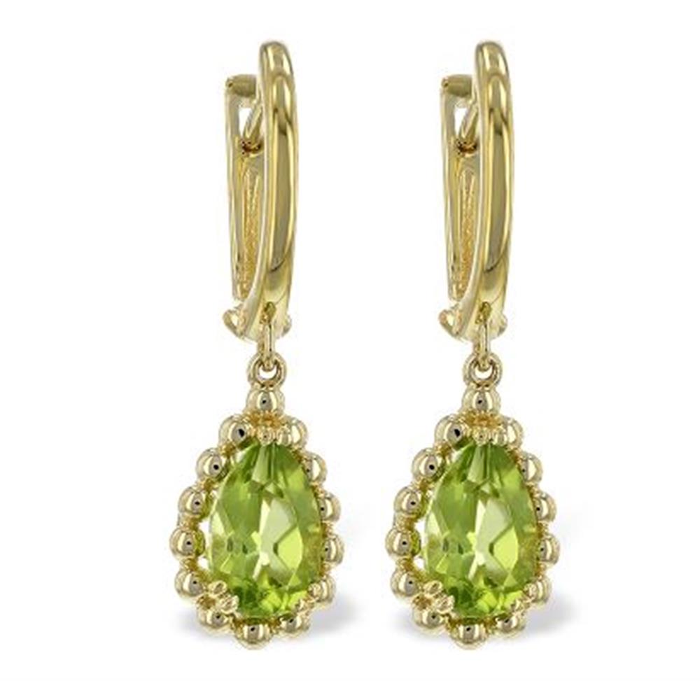 Elegantly Designed 14K Yellow Gold Peridot Drop Earrings