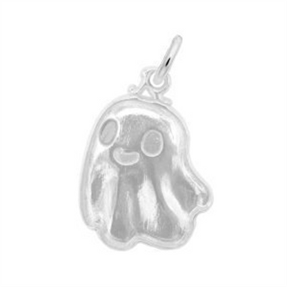The Rembrandt Charms Cute Ghost Charm—crafted from sterling silver and featuring a smiling cartoon ghost with round eyes, a small mouth, and a convenient top loop—makes an adorable addition to any Halloween jewelry collection.