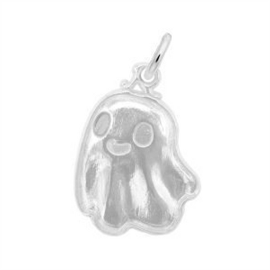 Add a whimsical touch to your jewelry with the Rembrandt Charms Cute Ghost Sterling Silver Charm, featuring a smiling ghost design with round eyes and a top loop—perfect for any ghost-themed collection.
