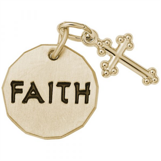 Faith Tag with Bottony Cross Accent - Gold Plated Charm