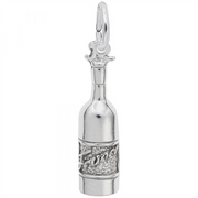 Image showing the France Bordeaux Wine Bottle Charm from Rembrandt Charms. The sterling silver charm features a detailed wine bottle, capturing the essence of Bordeaux's wine region. The dimensions are 0.2 inches by 0.74 inches (4.97 mm x 18.34 mm). This charm adds a touch of sophistication and cultural flair to any collection. Style number 8262.