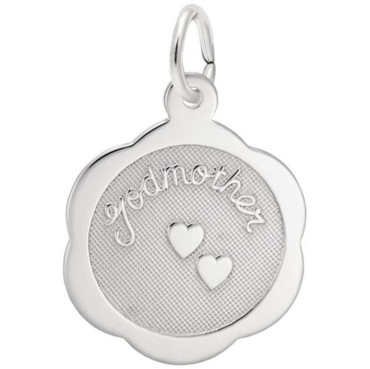 Godmother Scalloped Disc Charm / Sterling Silver