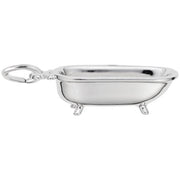 The Rembrandt Charms Bathtub Charm / Sterling Silver is a small, shiny, and silver piece shaped like a vintage clawfoot bathtub, featuring a hoop attachment on one end for easy hanging or attaching to a bracelet or necklace. This charm showcases an elegant design that adds a touch of luxury jewelry to your collection.