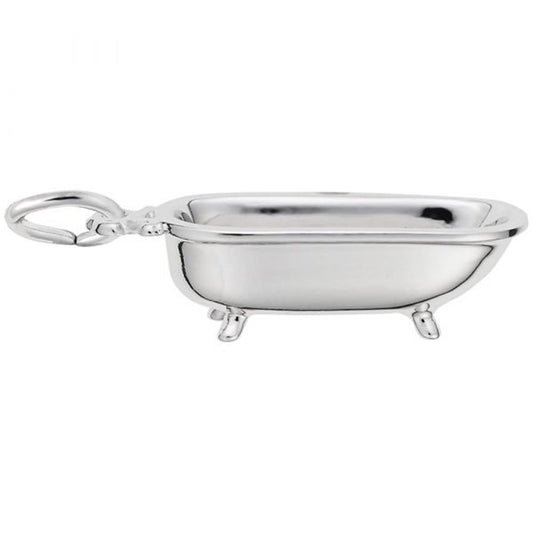 The Rembrandt Charms Bathtub Charm / Sterling Silver is a small, shiny, and silver piece shaped like a vintage clawfoot bathtub, featuring a hoop attachment on one end for easy hanging or attaching to a bracelet or necklace. This charm showcases an elegant design that adds a touch of luxury jewelry to your collection.