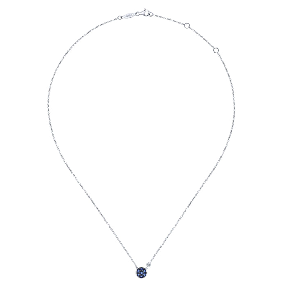 Sterling Silver Blue Sapphire Cluster & Diamond Pendant Necklace