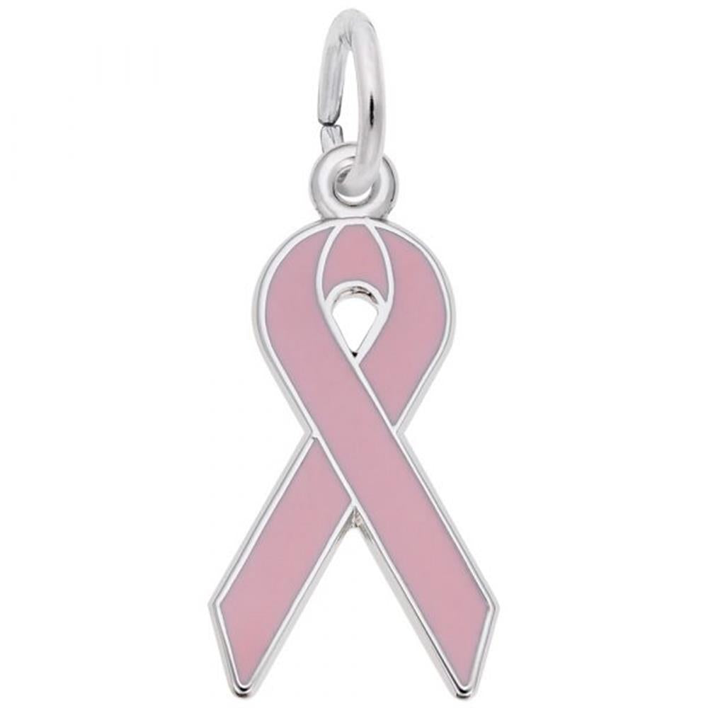 Pink Ribbon Charm / Sterling Silver
