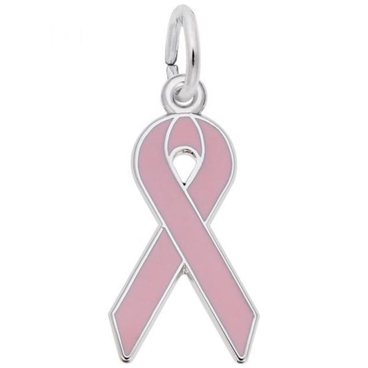 Pink Ribbon Charm / Sterling Silver