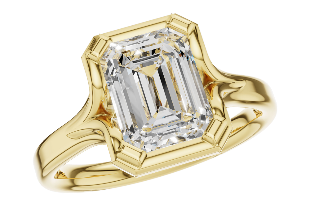 The L7927 by Allison Kaufman is a ladies’ 14K gold, emerald-cut, split shank, SEMI set engagement ring with a sleek, modern design and polished finish.