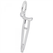 Crutch Charm- Sterling Silver by Rembrandt Charms—a crutch-shaped sterling silver charm with a convenient loop at the top for attaching to a necklace or bracelet, shown on a white background. This meaningful piece of resilience jewelry makes an ideal recovery gift.