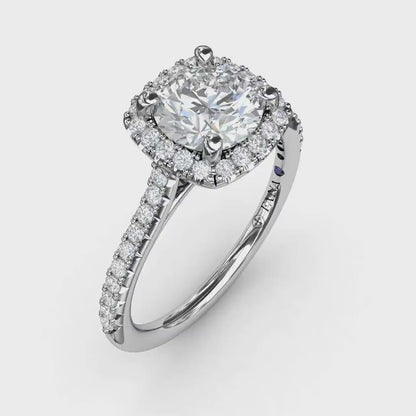 14K White Gold Cushion Halo Diamond Engagement Ring | FANA