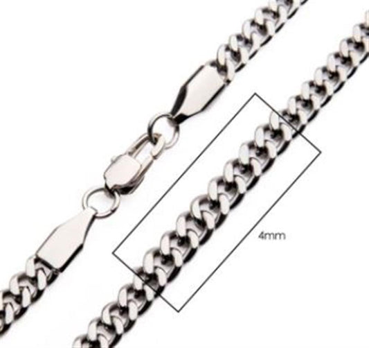 4mm Steel Diamond Cut Curb Chain Necklace | 22" | INOX