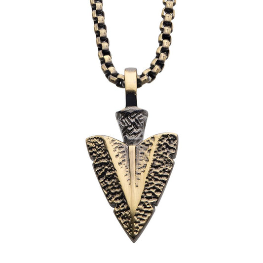 Antiqued Gold IP Arrowhead Pendant with Bold Box Chain | INOX