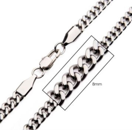 8mm Diamond Cut Curb Chain Necklace | 24" | INOX