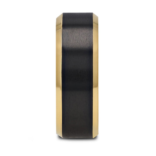 Polished Gold Plated Titanium Ring with Beveled edges and Brushed Black Center in 8mm | Thorsten Rings