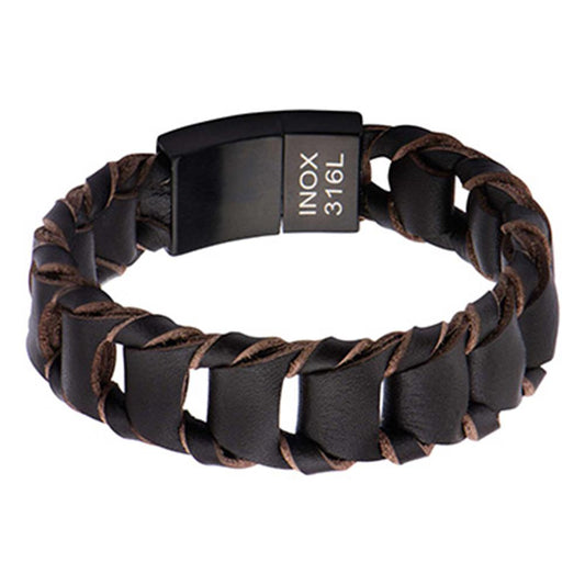INOX Black Leather Strapped with Cross Hammered ID Bracelet, Falls  Jewelers