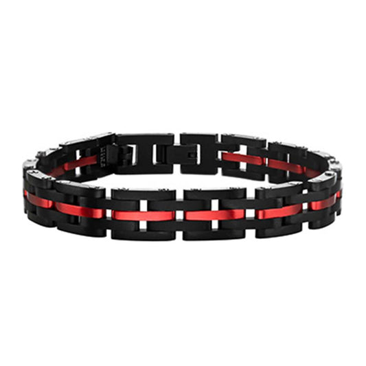Men's Dante - Black and Red Steel and Link Sizeable Bracelet. 7.75 - 8