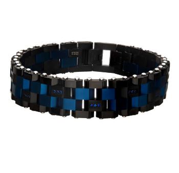 Blue & Black with Blue Diamonds Link Bracelet | INOX