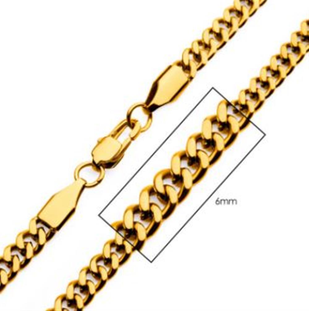 6mm 18K Gold Plated Diamond Cut Curb Chain | 20" | INOX